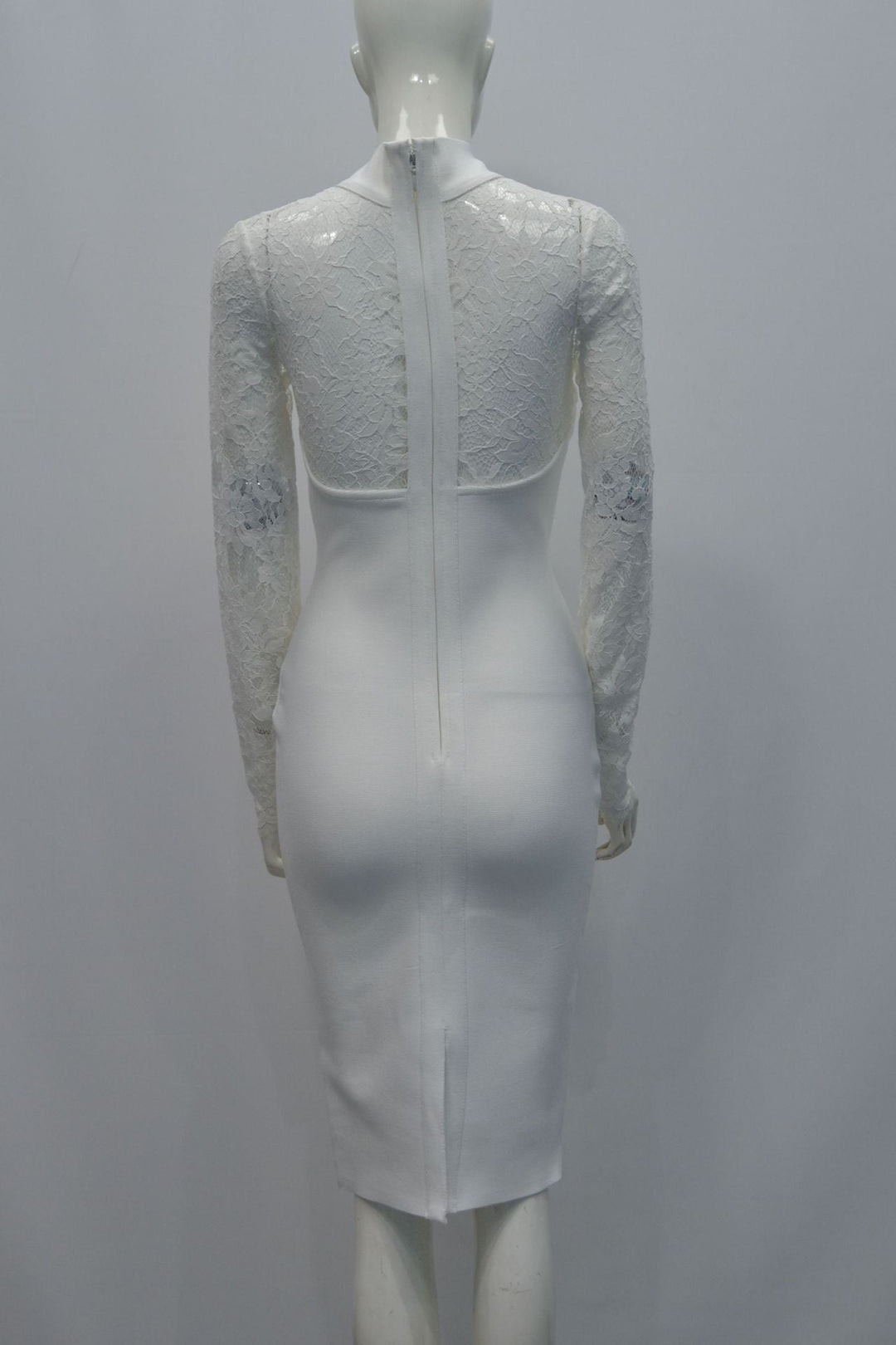 Tailored midi dress with shaping fabric and lace decoration - ALORA