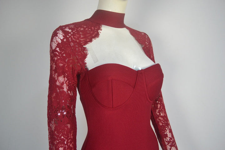 Tailored midi dress with shaping fabric and lace decoration - ALORA