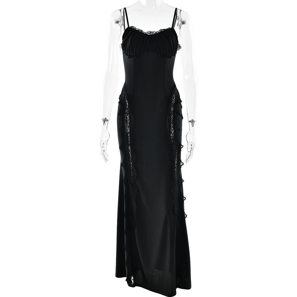 Shiny fitted maxi dress with lace design - Alexa