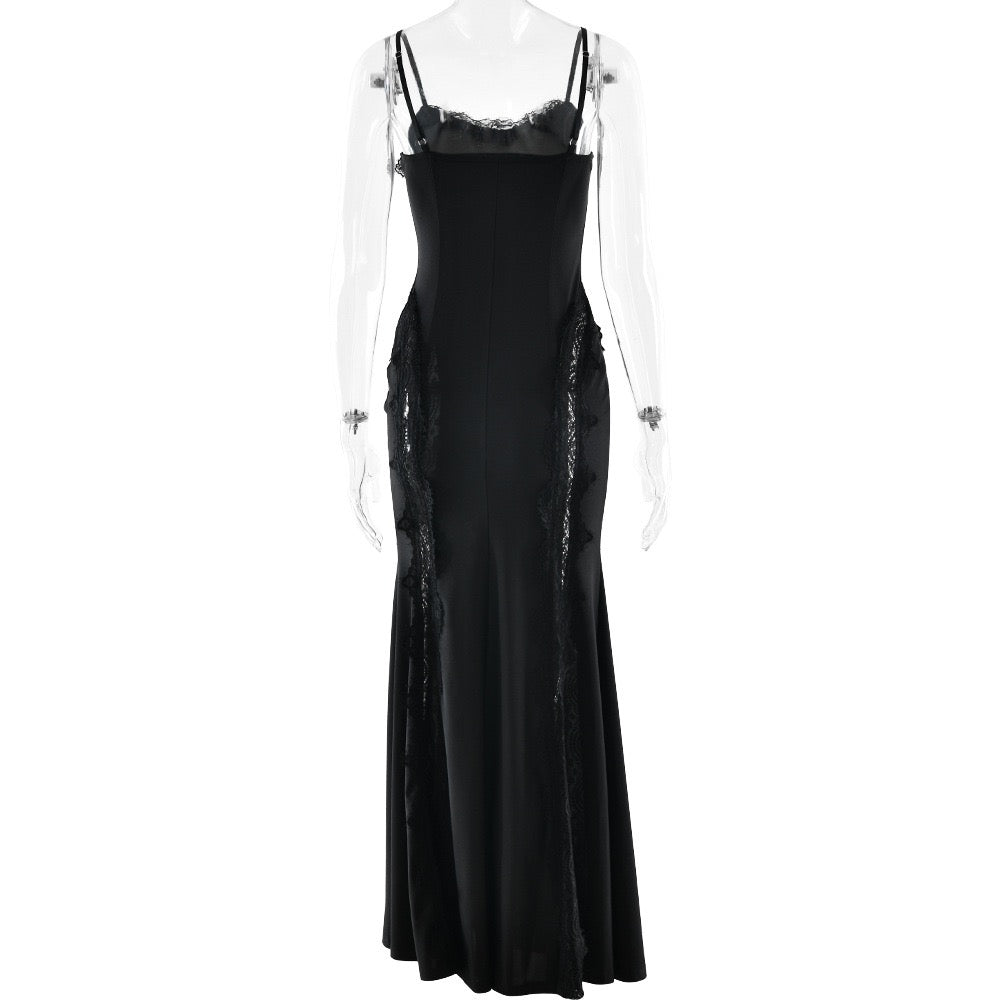 Shiny fitted maxi dress with lace design - Alexa