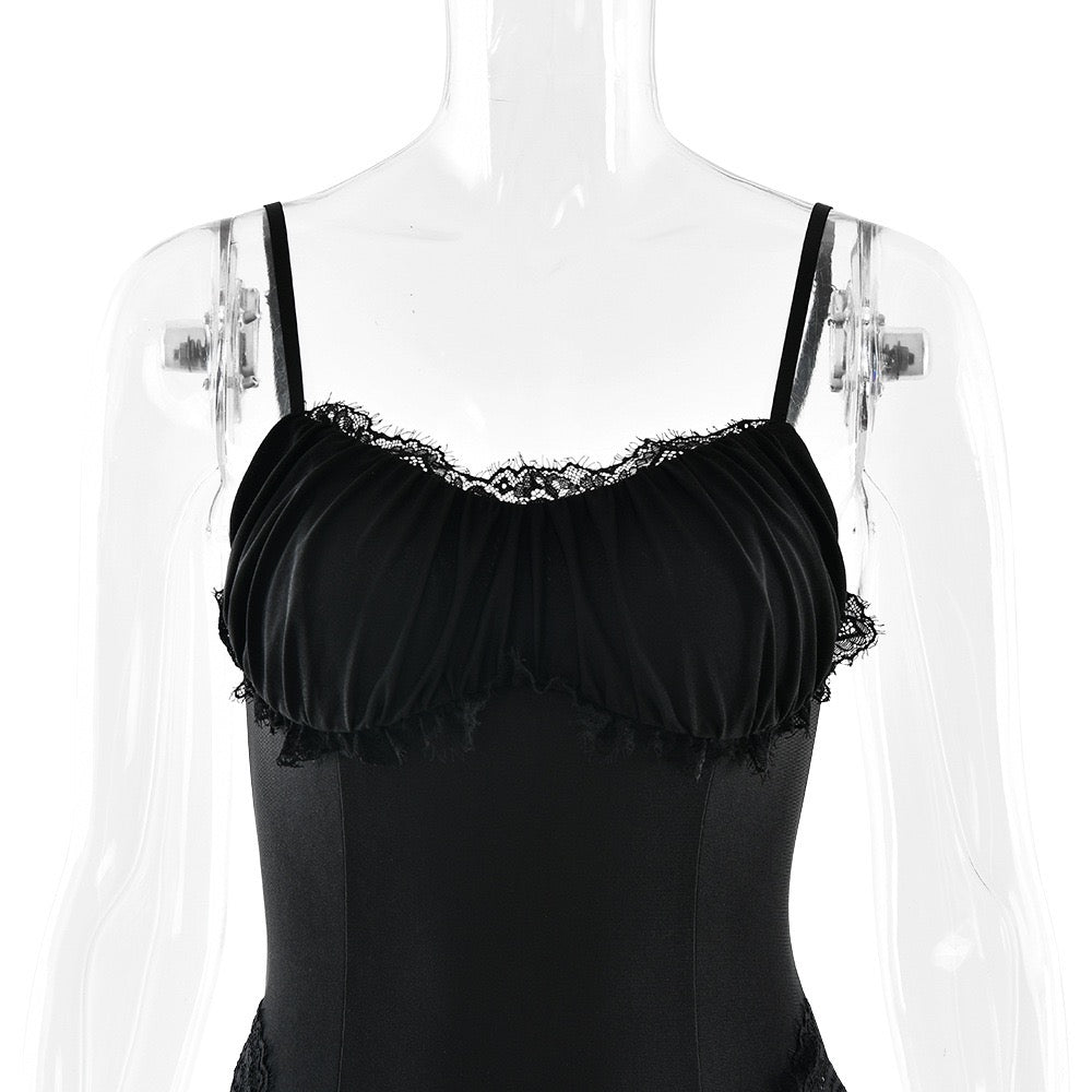 Shiny fitted maxi dress with lace design - Alexa