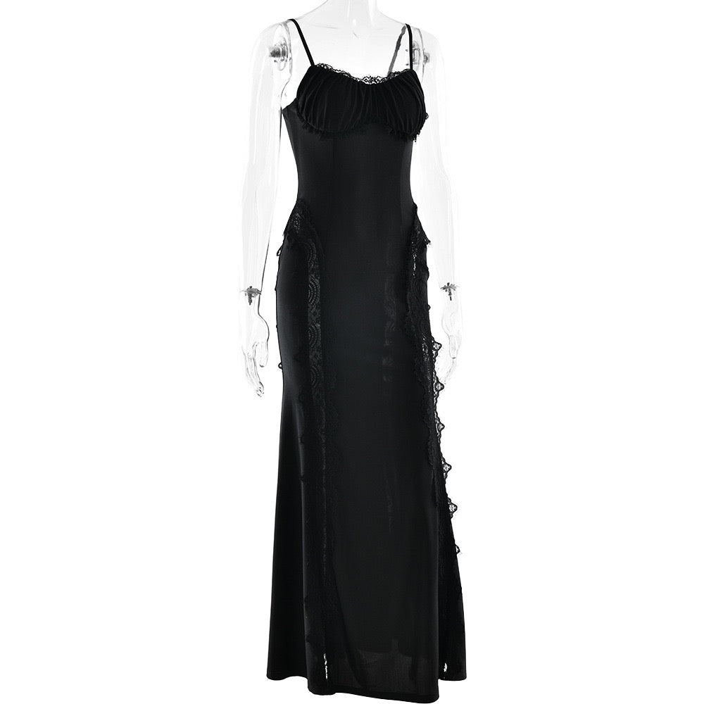 Shiny fitted maxi dress with lace design - Alexa