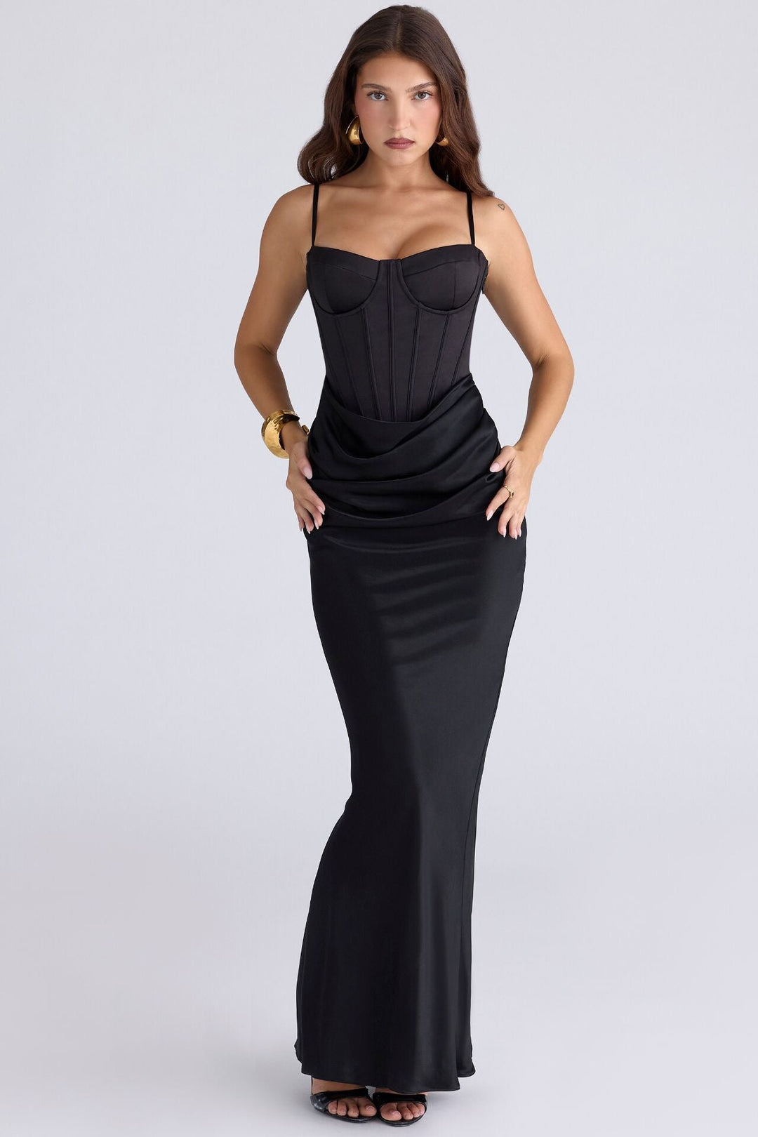 Satin maxi dress with corset design - Joel