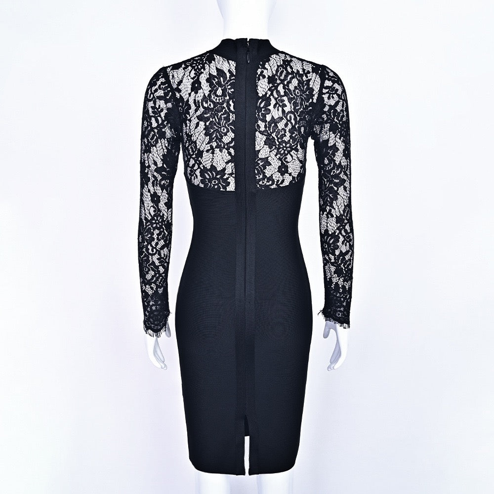 Tailored midi dress with shaping fabric and lace decoration - ALORA