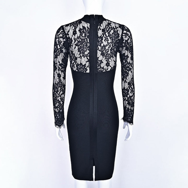 Tailored midi dress with shaping fabric and lace decoration - ALORA