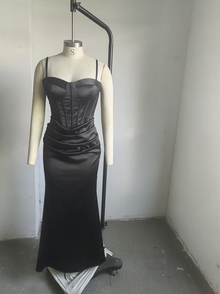 Satin maxi dress with corset design - Joel