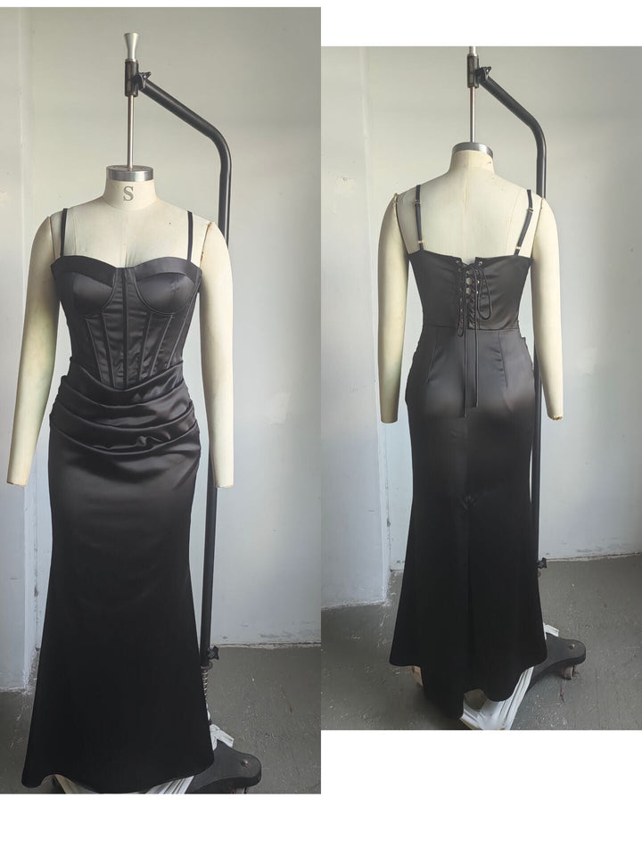Satin maxi dress with corset design - Joel