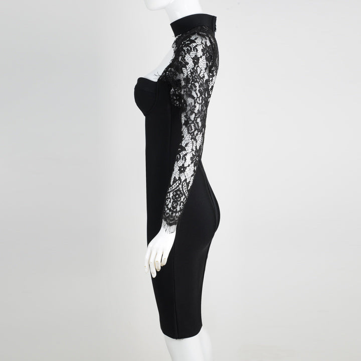 Tailored midi dress with shaping fabric and lace decoration - ALORA