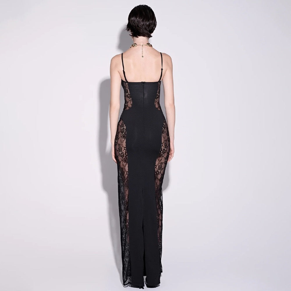 Fitted maxi dress with lace design - Gioia