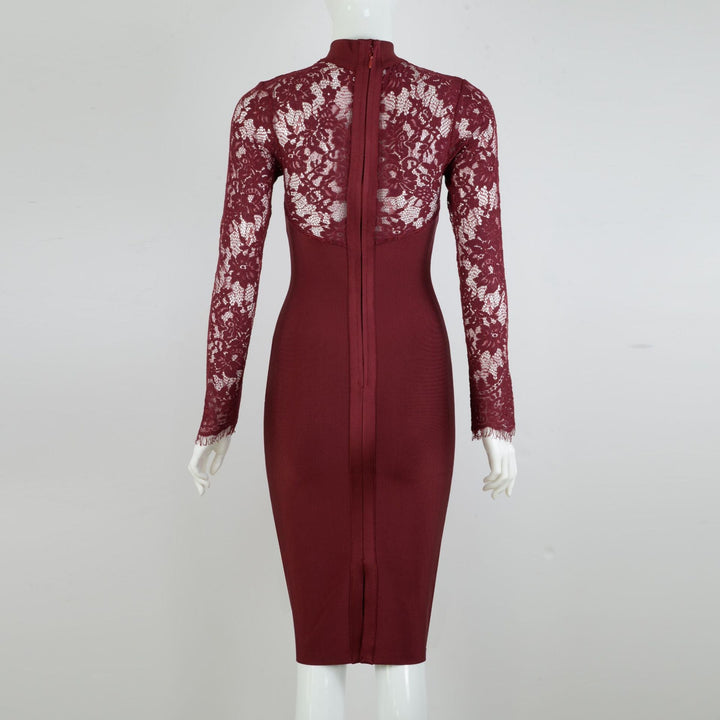 Tailored midi dress with shaping fabric and lace decoration - ALORA