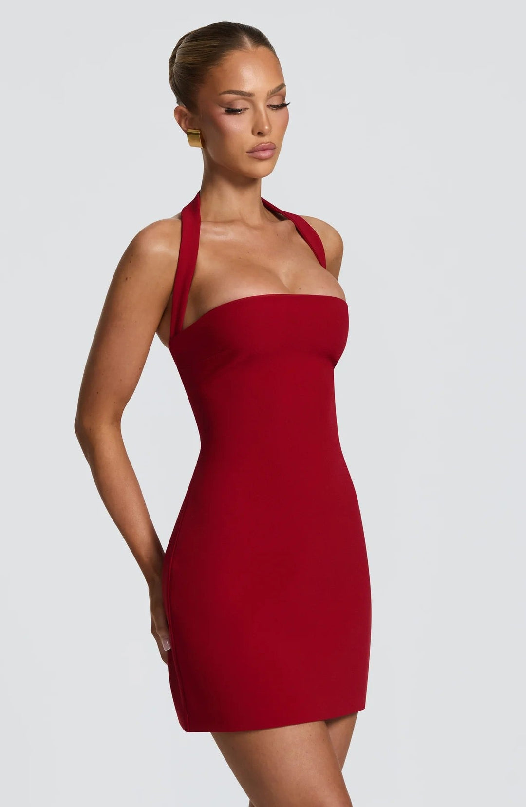 Fitted mini dress in shaping fabric with open-back design – Amor