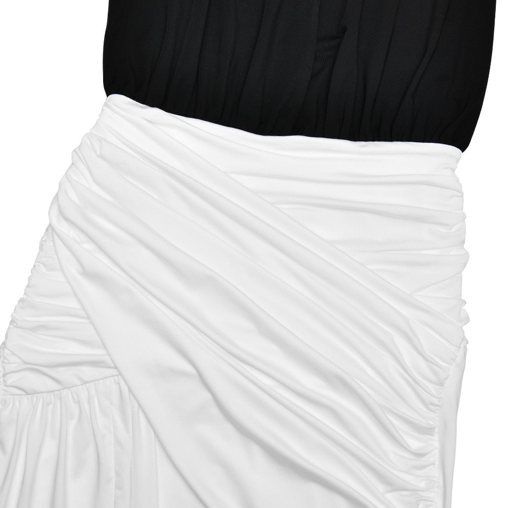 Maxi dress with collar, open back, ruching, and slit design - Tiran