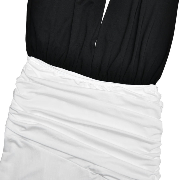 Maxi dress with collar, open back, ruching, and slit design - Tiran
