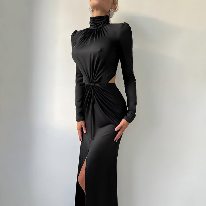 Golf maxi dress with zipper closure, open back, and slit design - Noyal