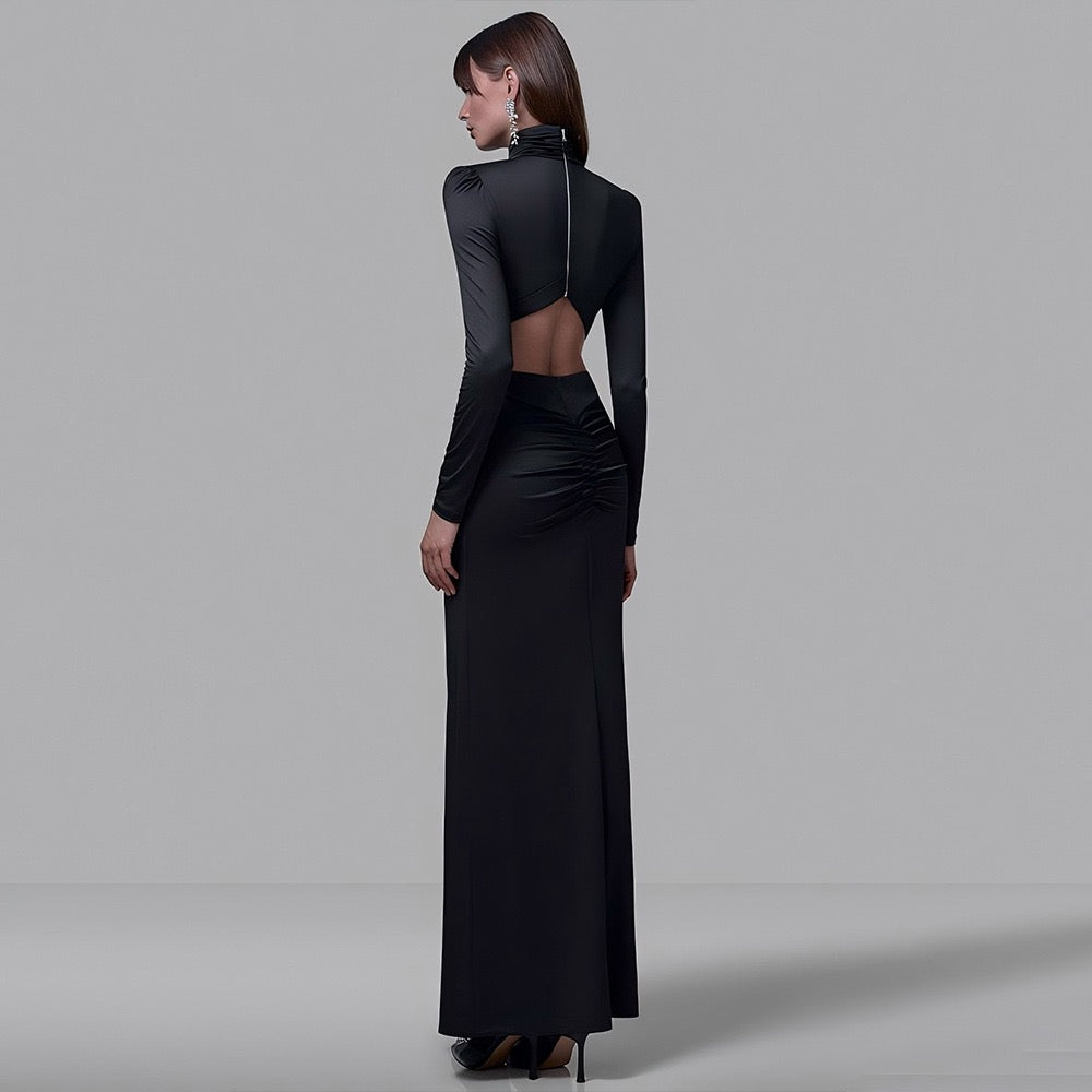 Golf maxi dress with zipper closure, open back, and slit design - Noyal