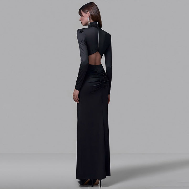Golf maxi dress with zipper closure, open back, and slit design - Noyal
