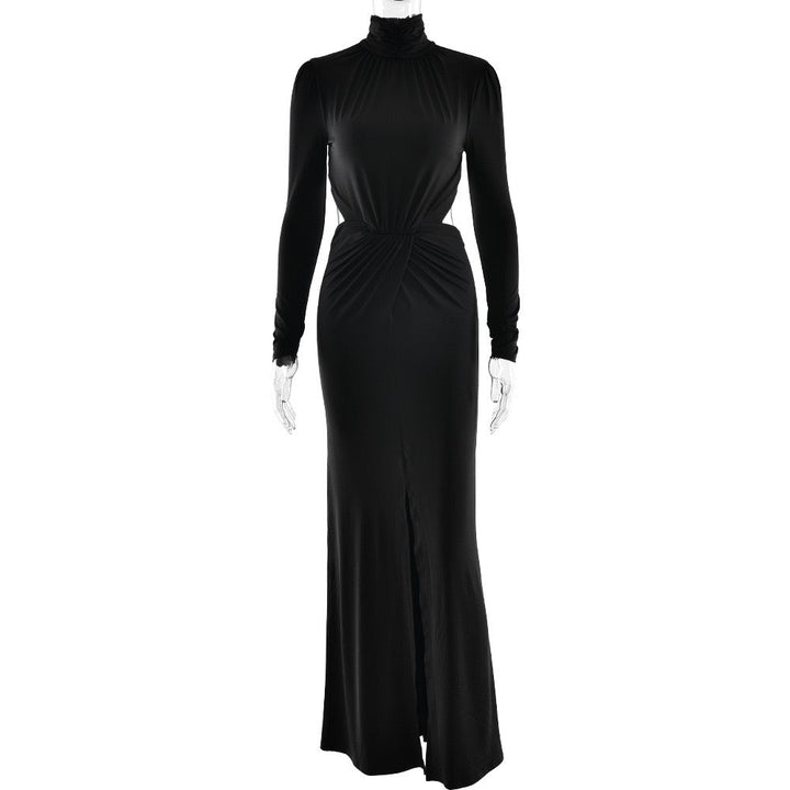 Golf maxi dress with zipper closure, open back, and slit design - Noyal