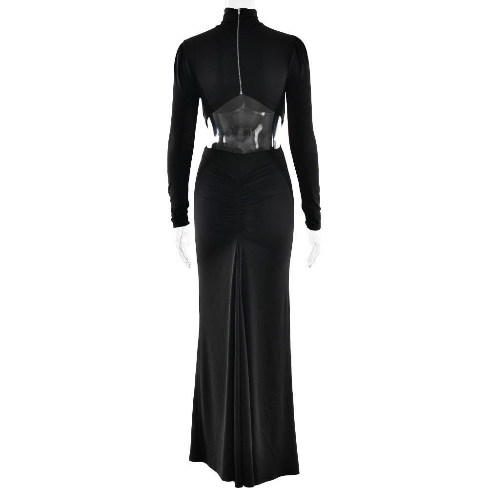 Golf maxi dress with zipper closure, open back, and slit design - Noyal