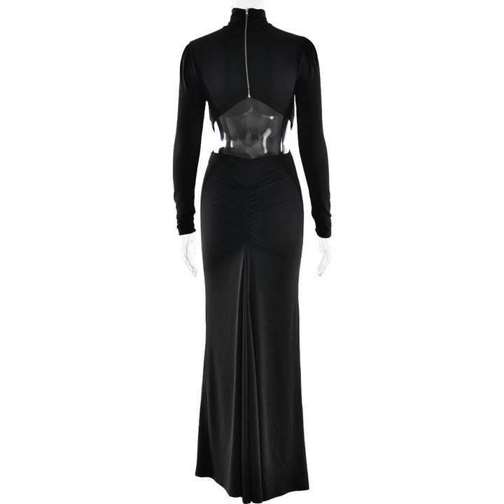 Golf maxi dress with zipper closure, open back, and slit design - Noyal
