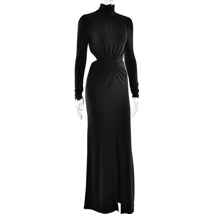 Golf maxi dress with zipper closure, open back, and slit design - Noyal