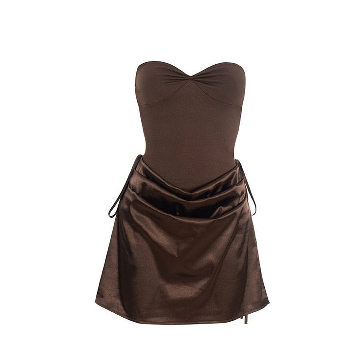 Mini strapless dress with satin pleats - Vera