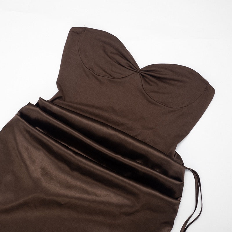 Mini strapless dress with satin pleats - Vera