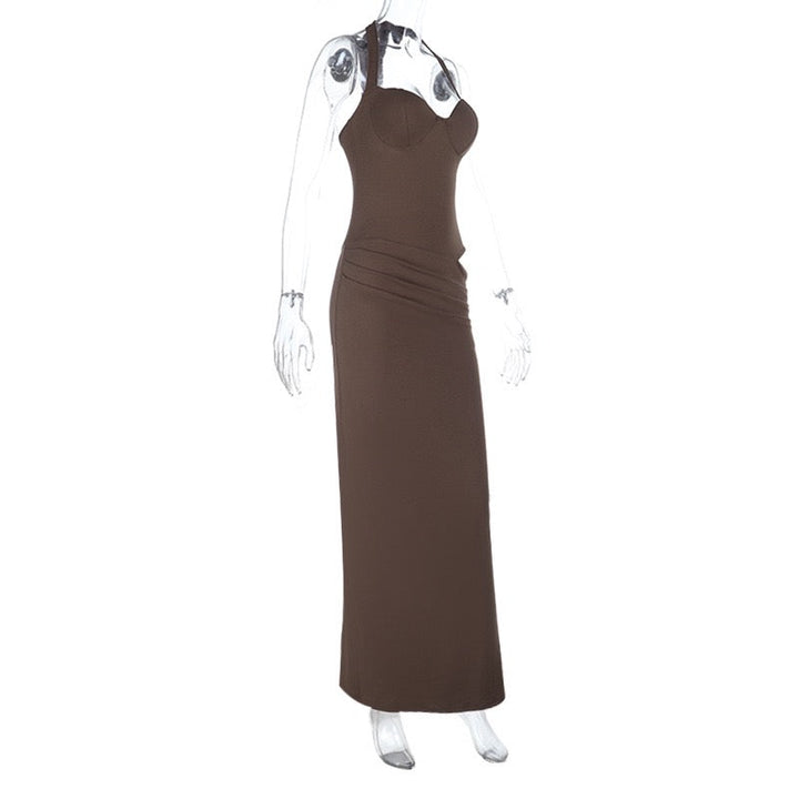 Fitted maxi dress with tie at the back, open back, and cutout - TATIANA
