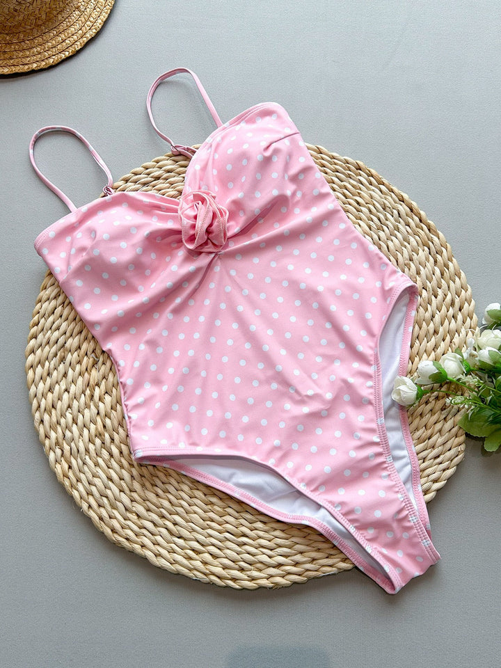 High-waisted one-piece swimsuit with polka-dot design – Bella