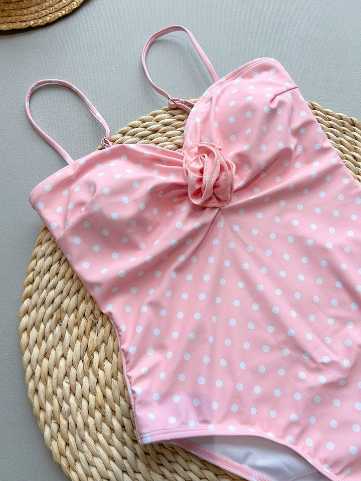 High-waisted one-piece swimsuit with polka-dot design – Bella