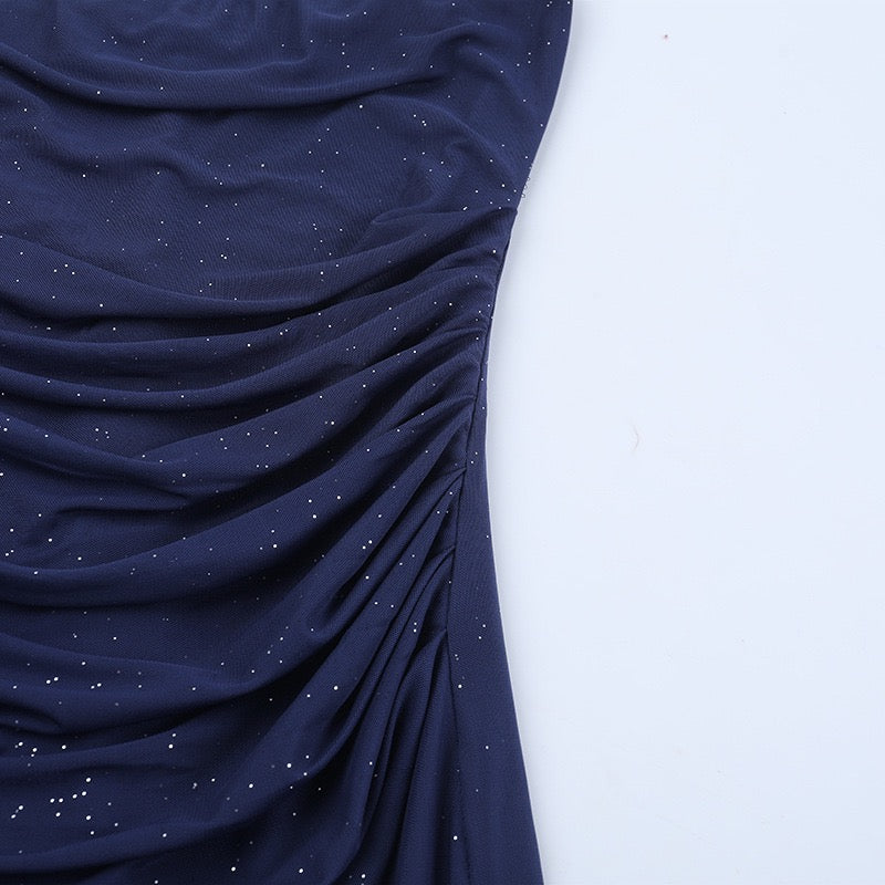 Maxi strapless sequin dress decorated with matching scarf - Miamor