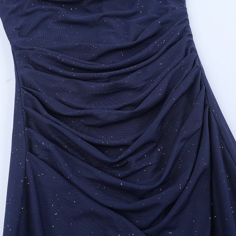 Maxi strapless sequin dress decorated with matching scarf - Miamor