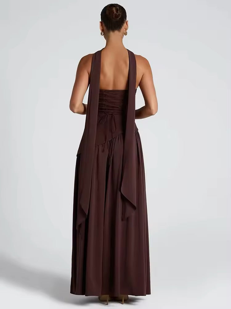 Strapless Maxi Dress with Chiffon Bottom, Slit Design, and Matching Scarf Detail - Princess