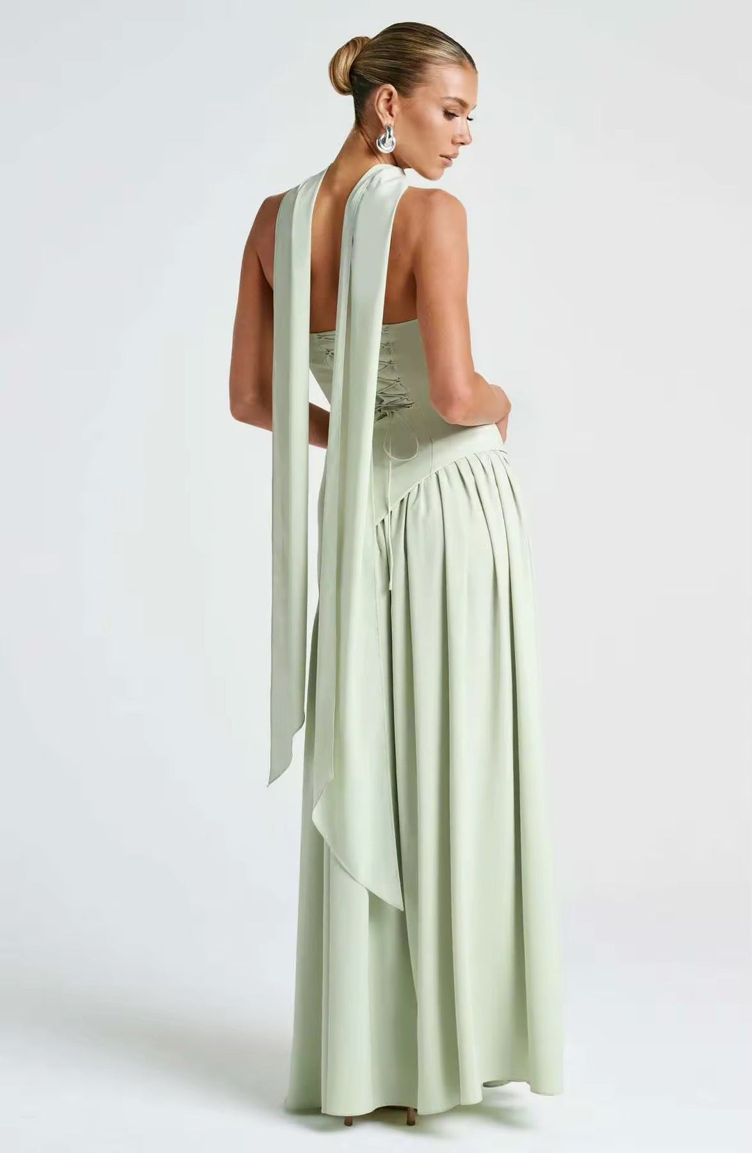 Maxi Strapless Dress with Back Tie, Chiffon Skirt, Slit, and Matching Scarf - Zora
