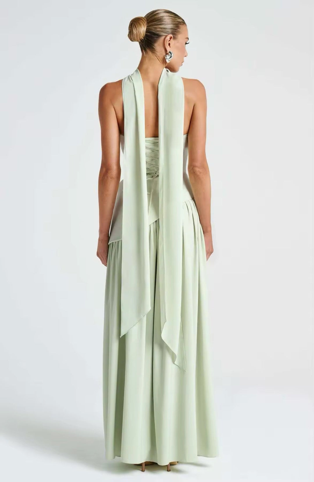 Maxi Strapless Dress with Back Tie, Chiffon Skirt, Slit, and Matching Scarf - Zora