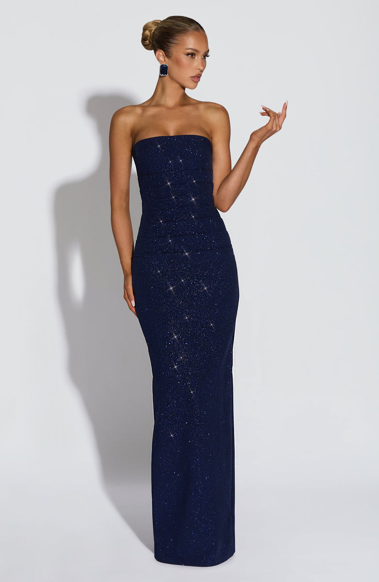Maxi strapless sequin dress decorated with matching scarf - Miamor