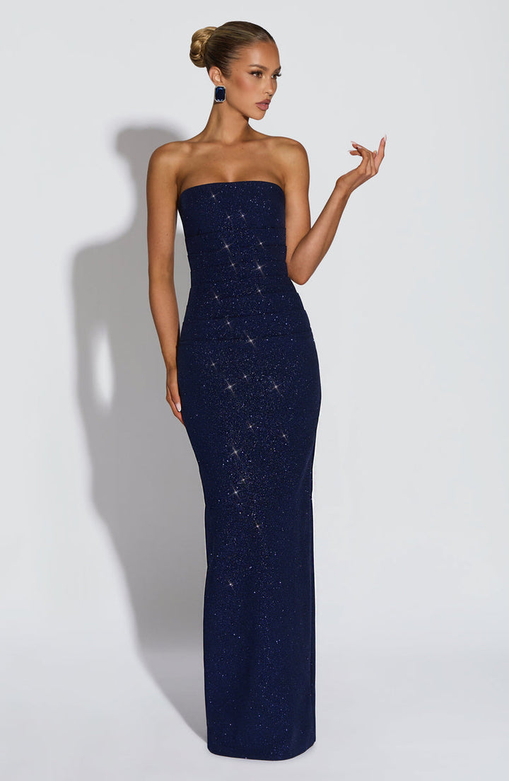 Maxi strapless sequin dress decorated with matching scarf - Miamor