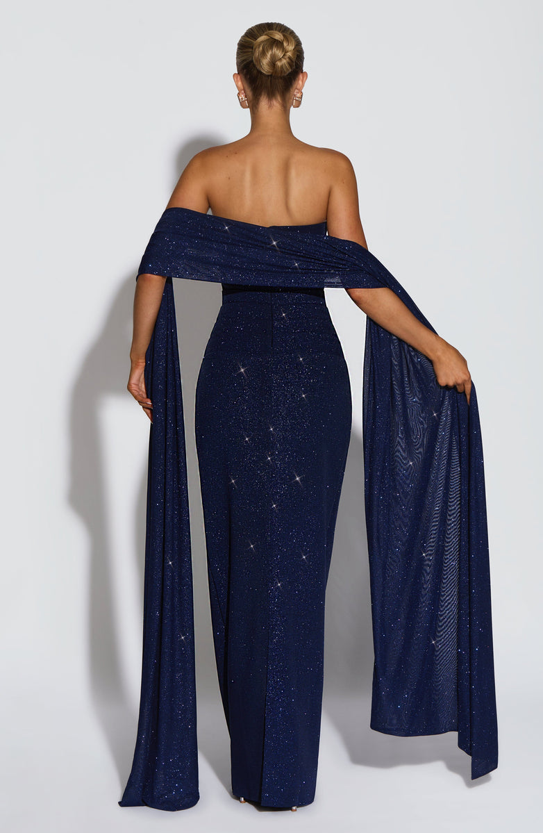 Maxi strapless sequin dress decorated with matching scarf - Miamor