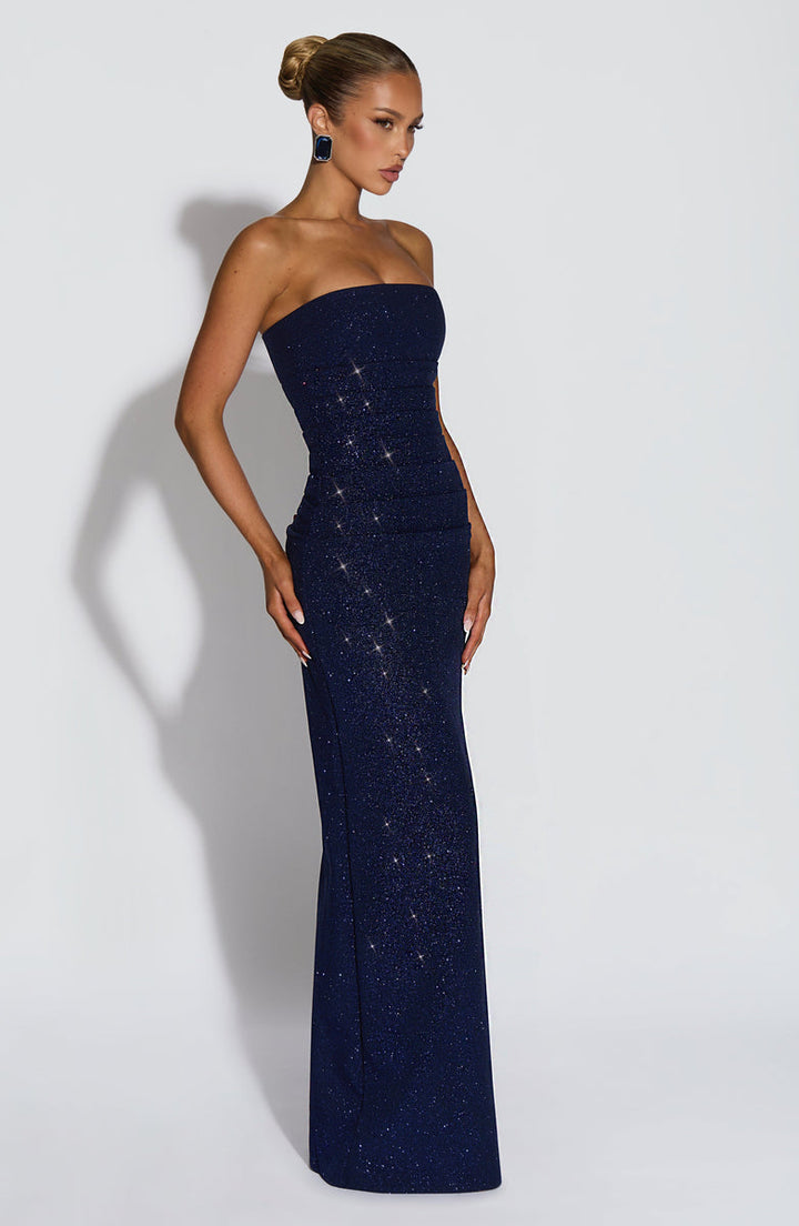 Maxi strapless sequin dress decorated with matching scarf - Miamor