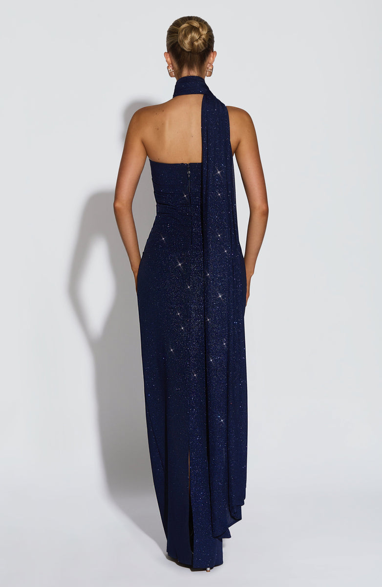 Maxi strapless sequin dress decorated with matching scarf - Miamor