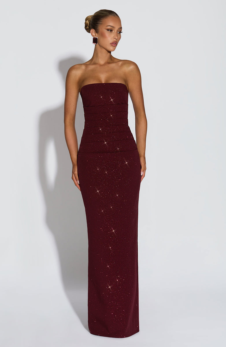 Maxi strapless sequin dress decorated with matching scarf - Miamor