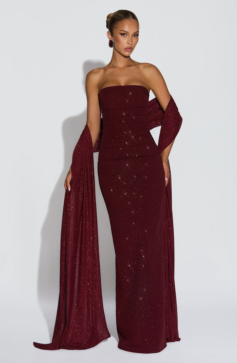 Maxi strapless sequin dress decorated with matching scarf - Miamor
