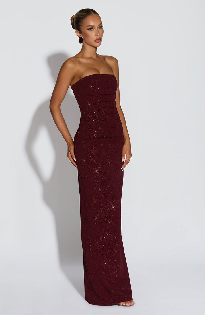 Maxi strapless sequin dress decorated with matching scarf - Miamor