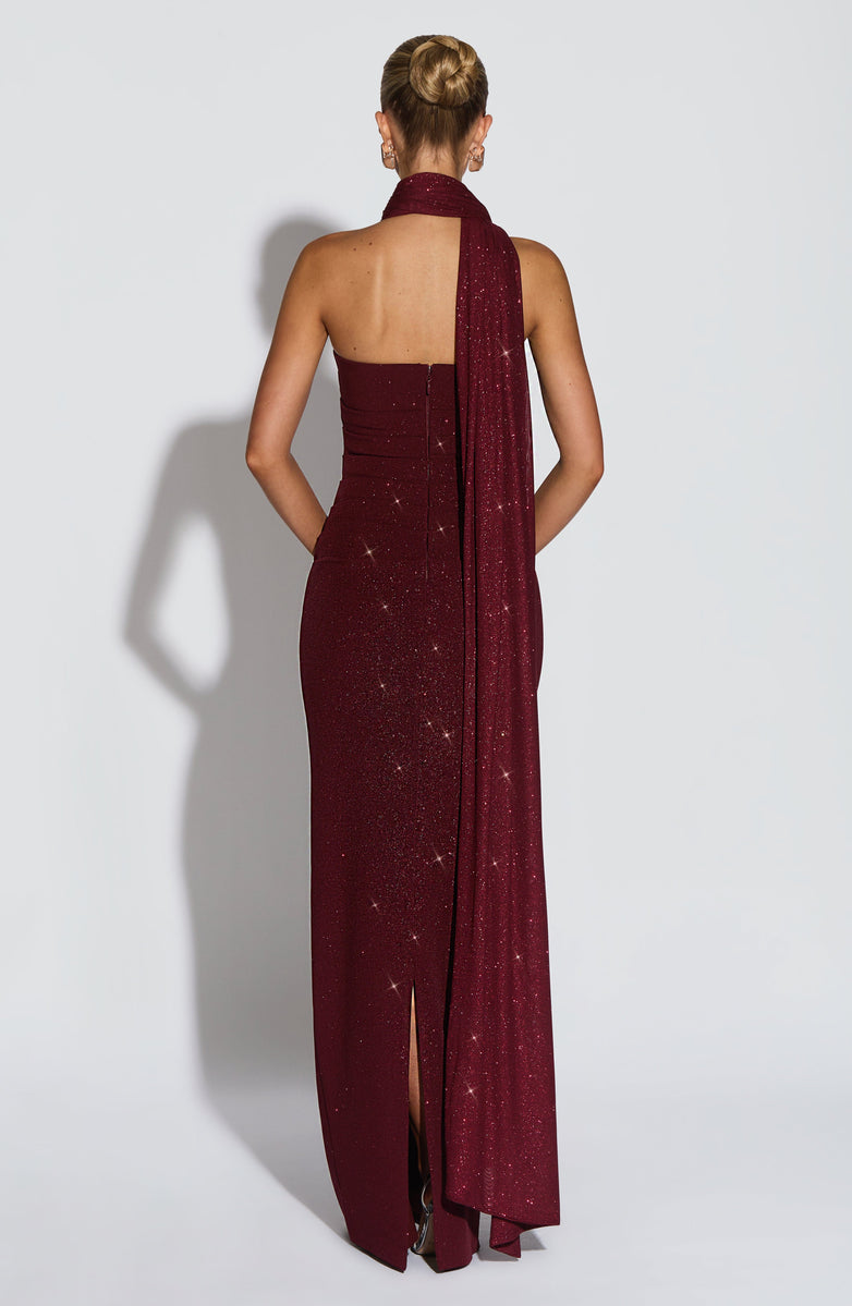 Maxi strapless sequin dress decorated with matching scarf - Miamor
