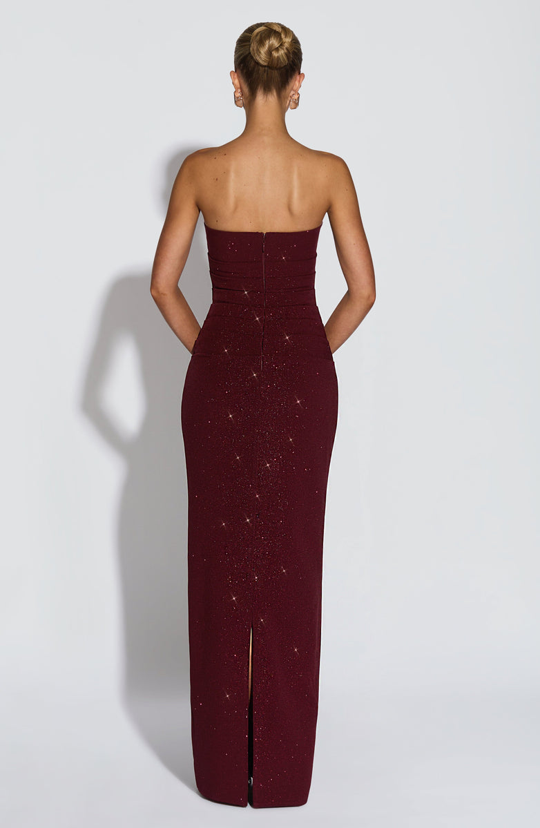 Maxi strapless sequin dress decorated with matching scarf - Miamor