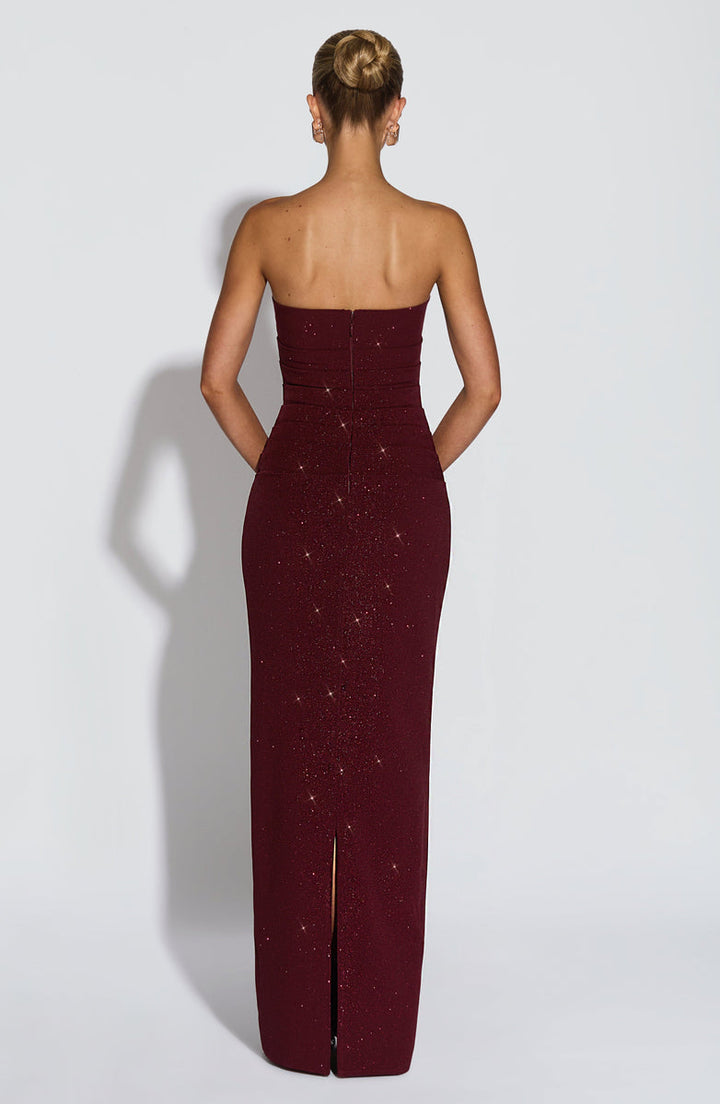 Maxi strapless sequin dress decorated with matching scarf - Miamor