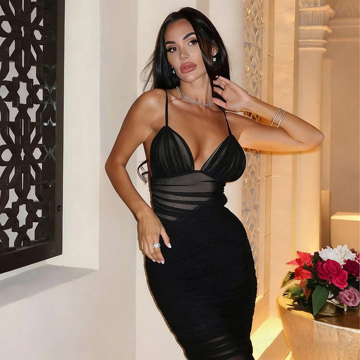 Midi chiffon dress with ruching and hem design - Kerem