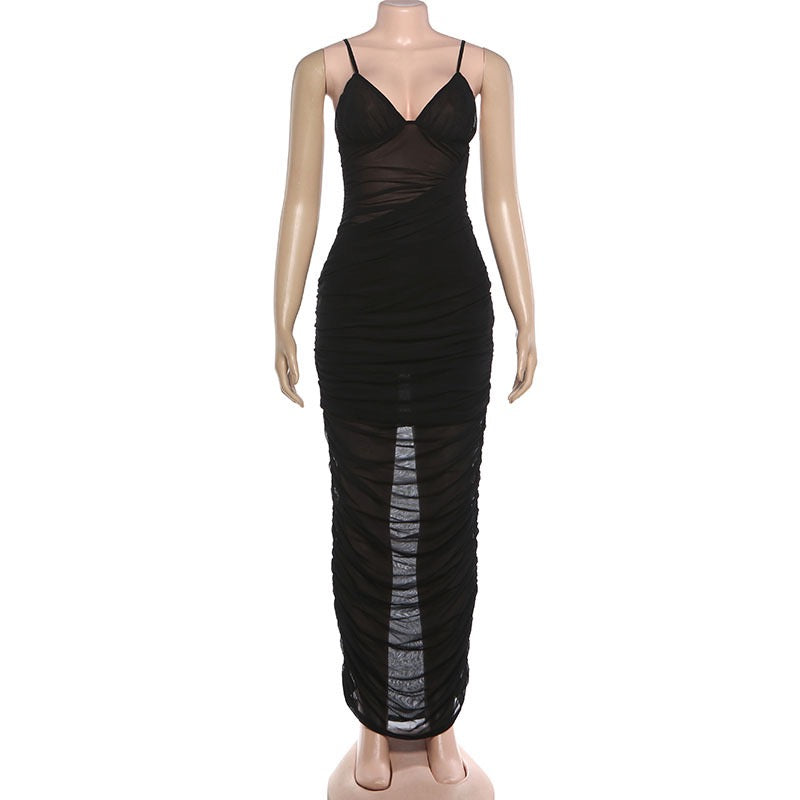 Midi chiffon dress with ruching and hem design - Kerem