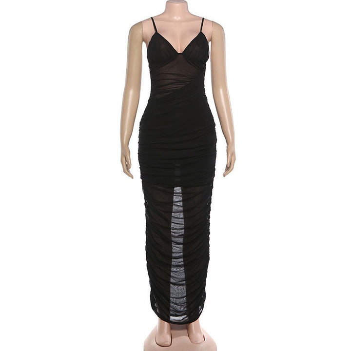 Midi chiffon dress with ruching and hem design - Kerem