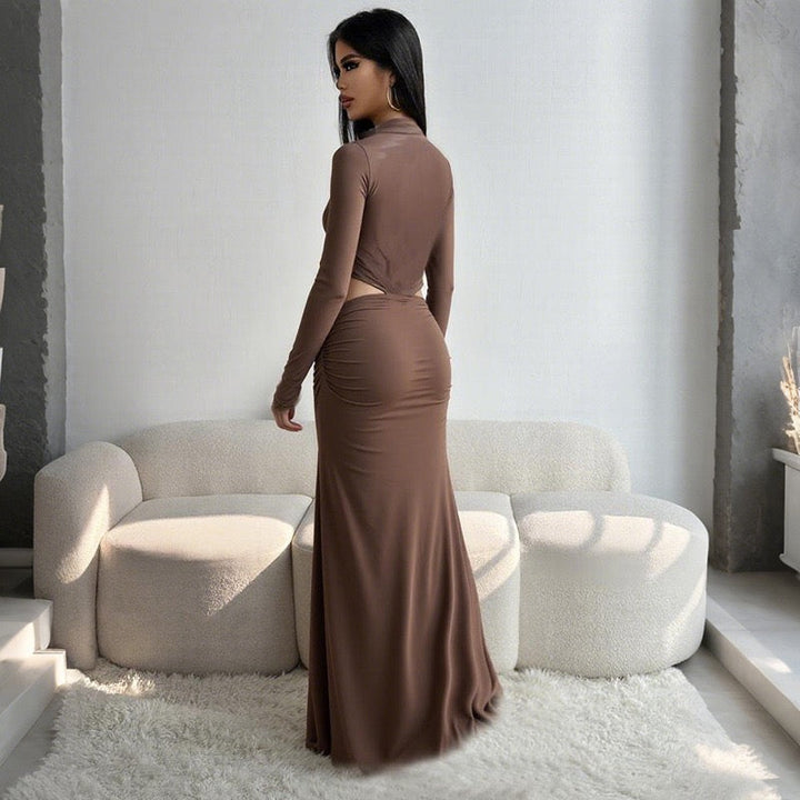 Tailored maxi dress with chiffon and openings design - Francine