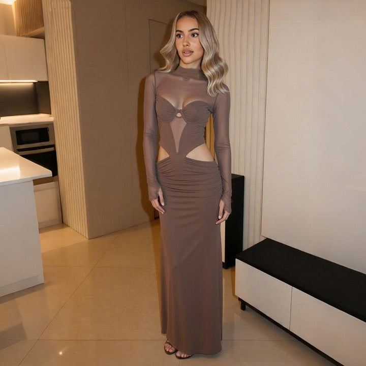 Tailored maxi dress with chiffon and openings design - Francine